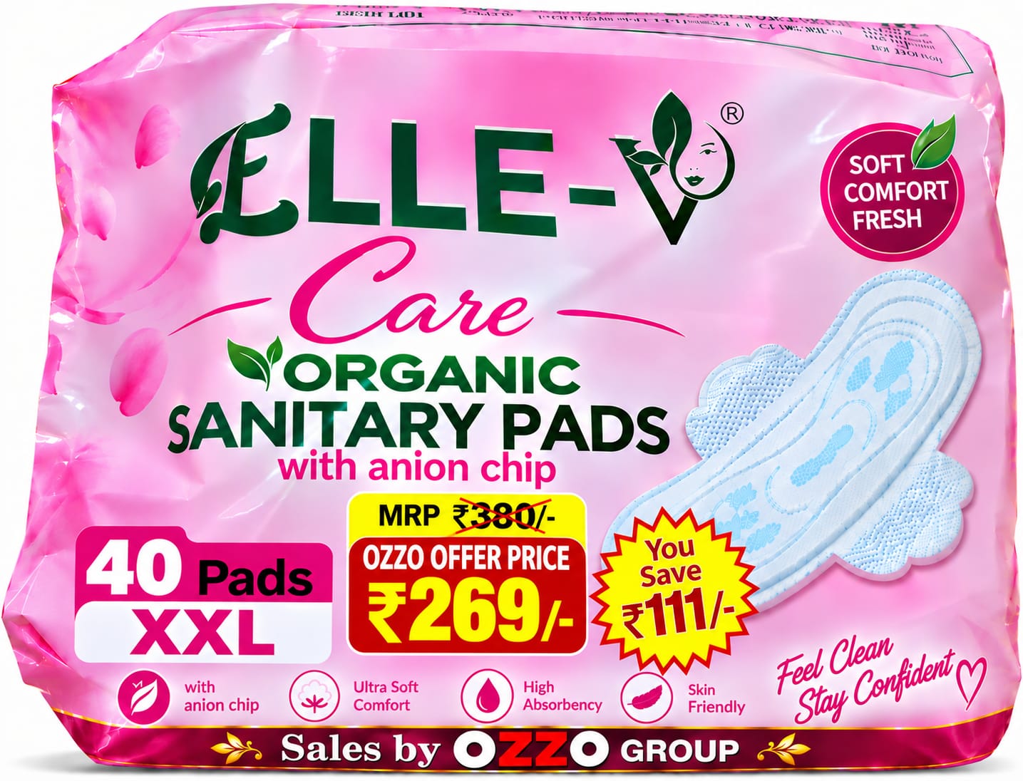 ELLE-V Organic Sanitary Pads with anion chip